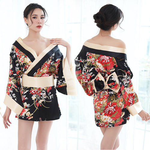 Cute Japanese Printed Kimono Style, Sexy Sleepwear, Women's Antique Style Hanfu Bathrobe, Hot Teasing Set
